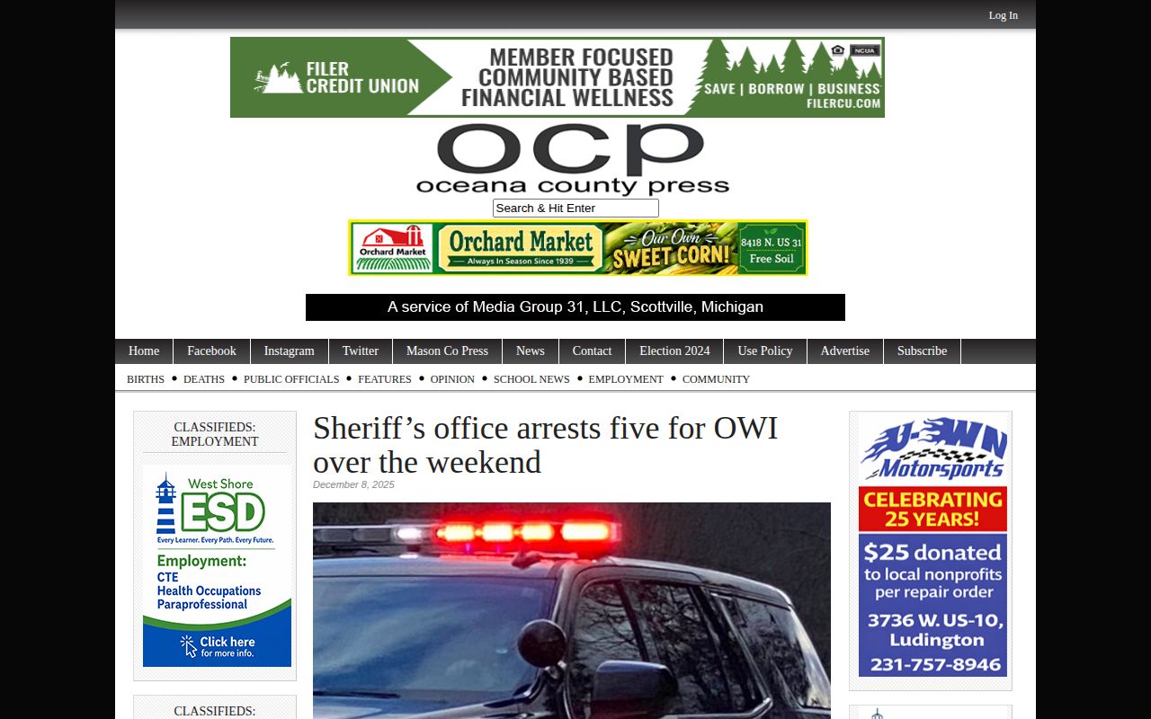 Oceana County crime record from a representative Sheriff arrest-news report