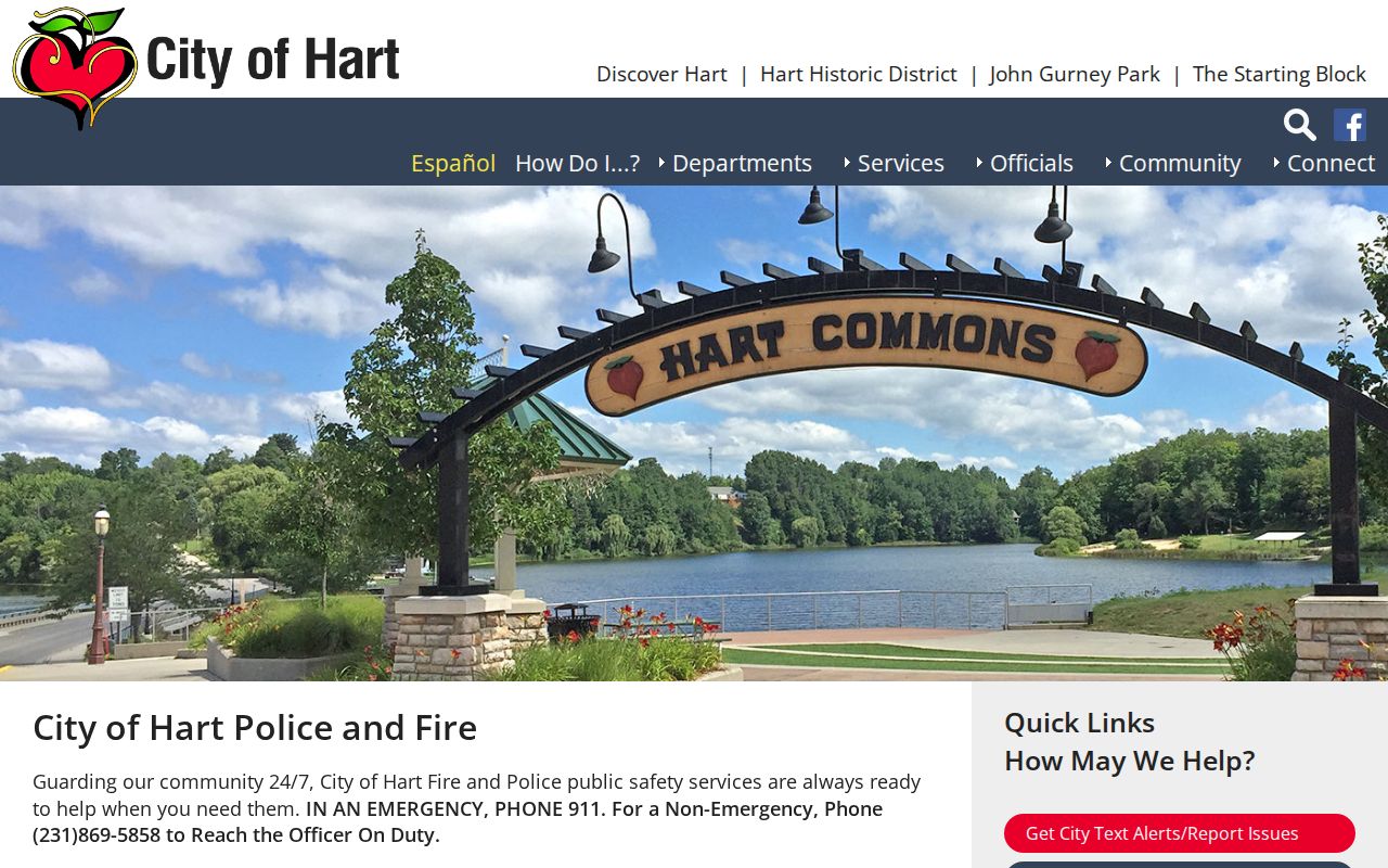 Oceana County Hart arrest records source, Hart Police Department contact page