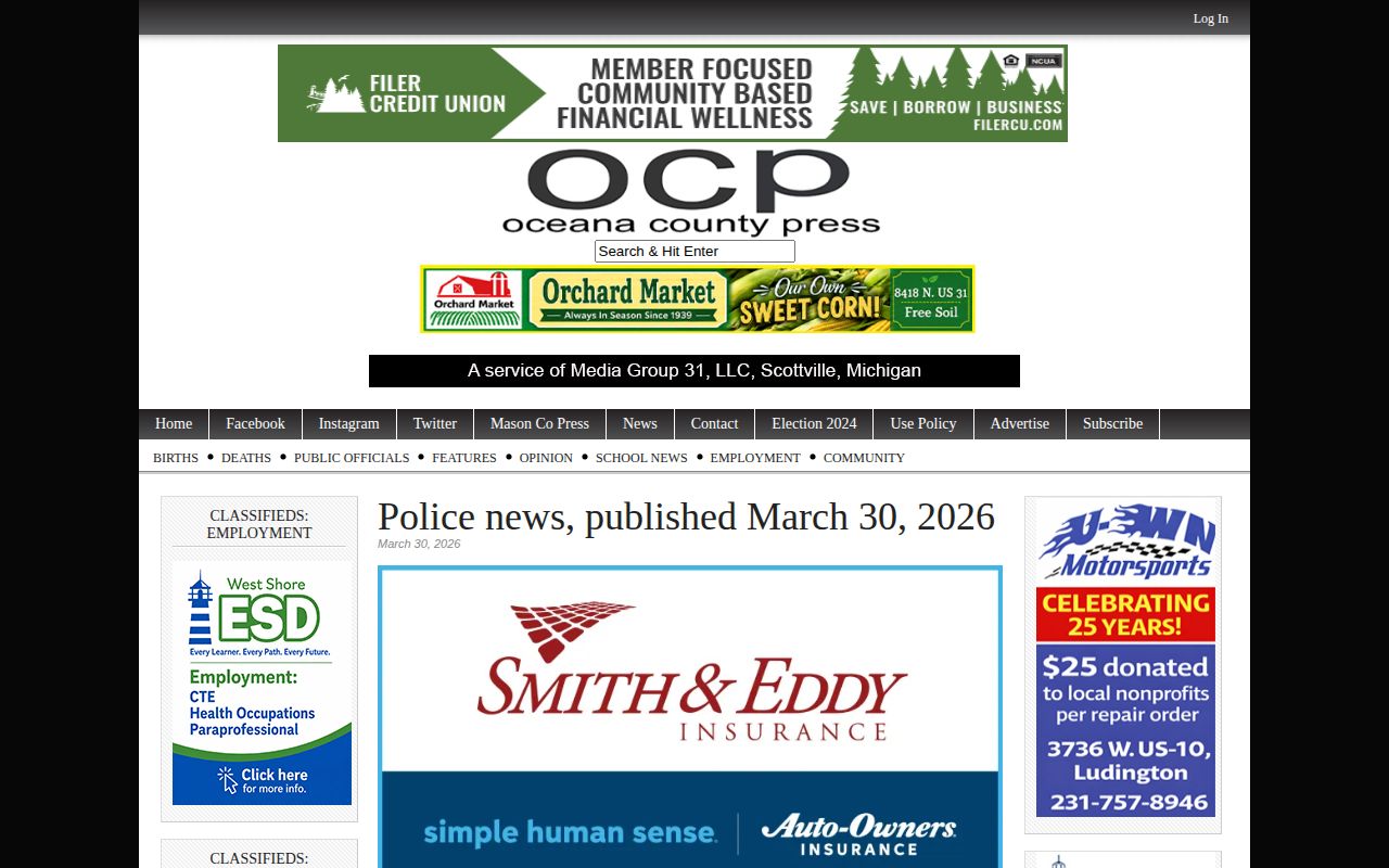 Oceana County arrest report and police-news record example