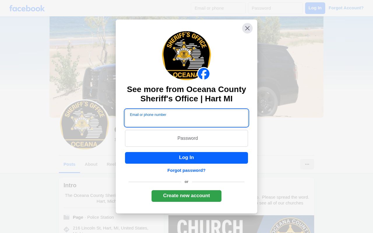 Oceana County warrant-tip record and official Sheriff social contact