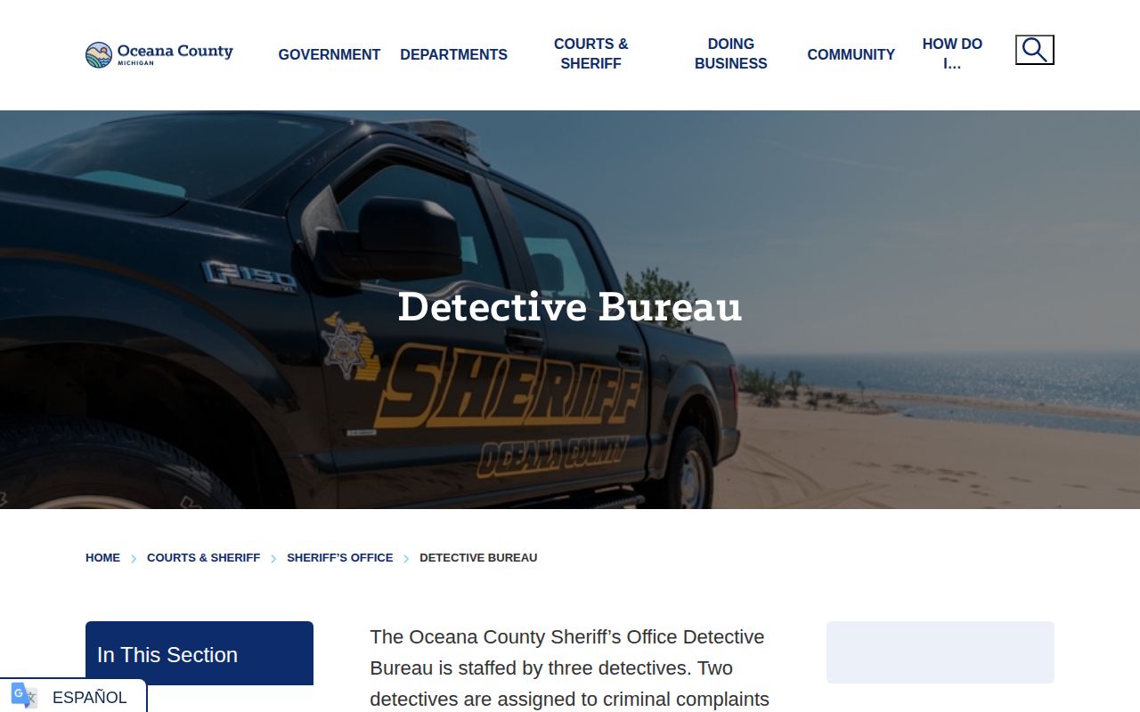 Oceana County warrant-tip record and Detective Bureau contact page